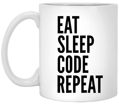 Eat Sleep Code Repeat Ceramic Coffee Mug, White, 11oz, Microwave Safe, Dishwasher Safe, Programmer Gift