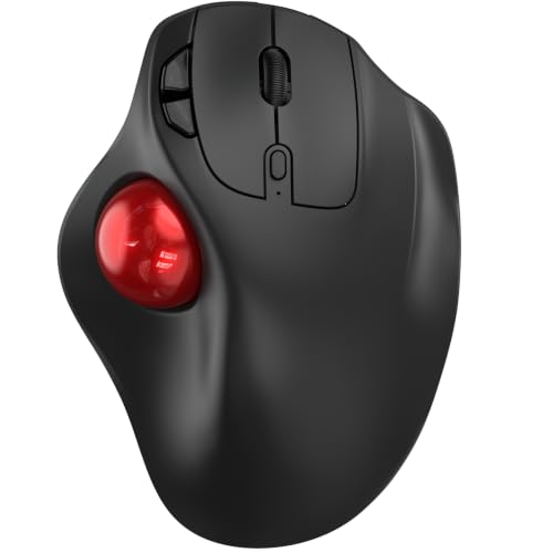 EDJO Wireless Trackball Mouse, Ergonomic Mouse with 30° Tilt, 5 DPI, Red
