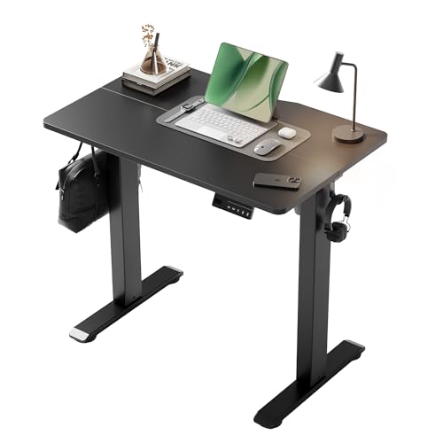 YDN 32" Small Electric Standing Desk Adjustable Height, Sit Stand up Desk with Memory Presets & Cable Management, Home Office Desk for Office & Computer Workstation, Black Frame/Black Top