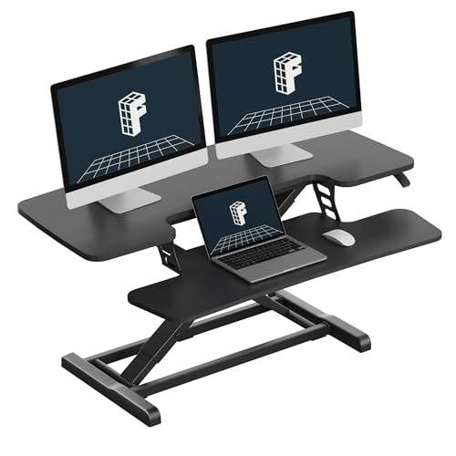 FLEXISPOT Standing Desk Converter 40" Large Desk Riser, Spacious Desktop Riser Sit Stand Computer Workstation with Wide Keyboard Tray, Ergonomic Height Adjustable Stand Up Desk Converter, Black