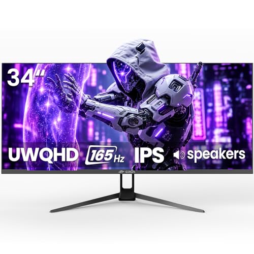 CRUA 34 Inch 165Hz UWQHD IPS Ultrawide Gaming Monitor, Speakers, PIP/PBP
