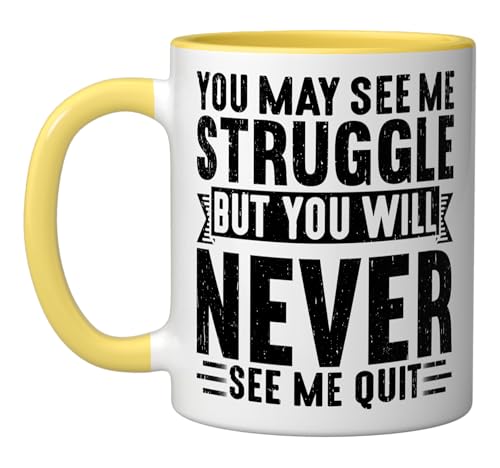 You Will Never See Me Quit Workout Gym Fitness Motivational Ceramic Mug, Yellow/White