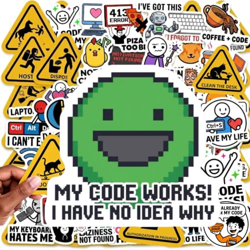 Withaartech 100 PC Programming Stickers Developer Coding Meme Tech Caution Humor Signs, Waterproof Vinyl Laptop PC Bottle Tablet Notebook Decal, Engineering Developer Geek & Teens Students Gift