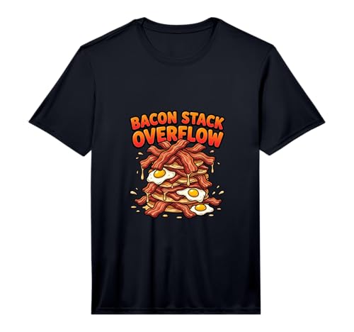 Mens Bacon Stack Overflow Funny Breakfast Chaos Design Performance T-Shirt
