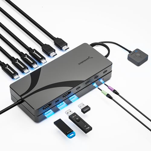 SABRENT USB-C DisplayPort KVM Switch, 3 Computers, 8K, 60W PD (USB-C3KM)
