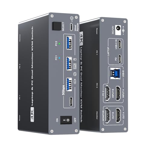 USB C & Dual HDMI KVM Switch 2 Monitors Laptop & Desktop Docking Station