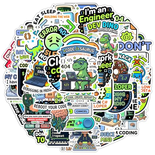 50PCS Programming Stickers Gifts for Developers Programmers Hackers Engineers, Icicrim Program Stickers for Laptop Computer Water Bottles Luggage Vinyl Waterproof Decals