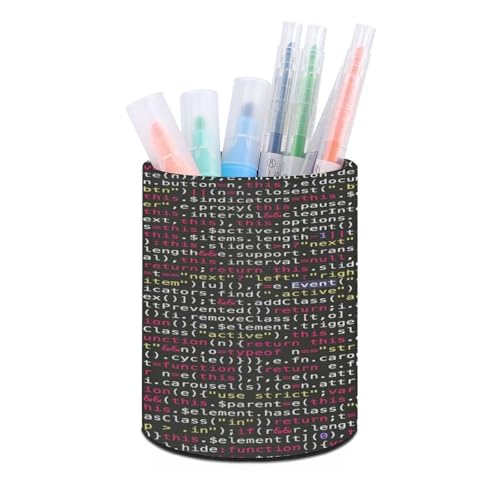 Programmer Programming Code Pen Holder Cute Leather Pencil Holder for Desk Stylish Multifunctional Pencil Cup Round Desktop Organizer Pen Organizer Pen Cup Makeup Brush Holder for Home Office