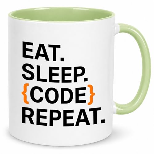 Funny Coding Coffee Mug Eat Sleep Code Repeat Ceramic Cup for Developers and Programmers Gift Office Decor