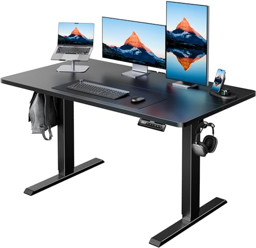 HUANUO 48 x 24 Inch Electric Standing Desk, Height Adjustable Computer Gaming Desk with 4 Memory Presets, Home Office Sit Stand Desk with Hooks & Cable Management, Black