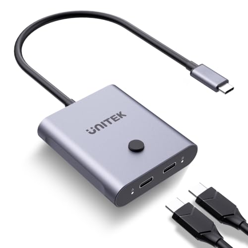 Unitek 20Gbps Bi-Directional USB C Switch 2 Computers,8K@60Hz Display | 4K@144Hz USB-C Switcher for Thunderbolt 4 Monitor/Dock,PD 100W,Type C Selector for Laptop Tablet Phone Gaming Office,Aluminum
