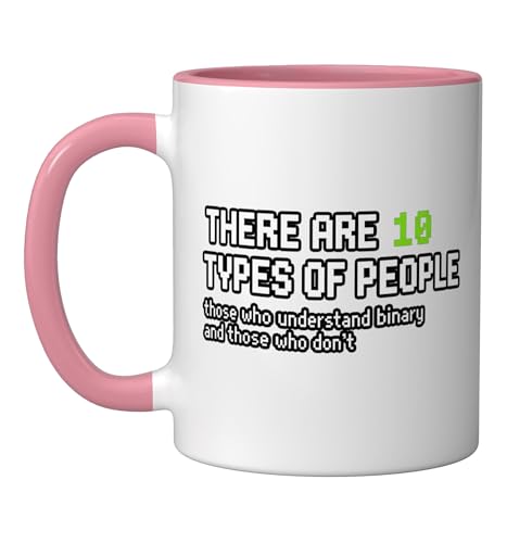 There Are 10 Types Of People Funny Binary Programmer Nerd Ceramic Mug, Pink/White