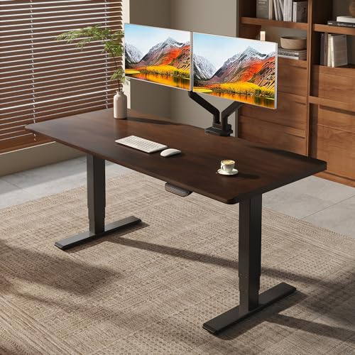 FLEXISPOT E6 MAX 1" Thick Beveled-Edge Solid Wood Standing Desk, 63"x30" Dual Motor 3-Stage Heavy Duty Workstation, 330lbs Weight Capacity Height Adjustable Desk(Black Walnut Rubberwood + Black Frame)