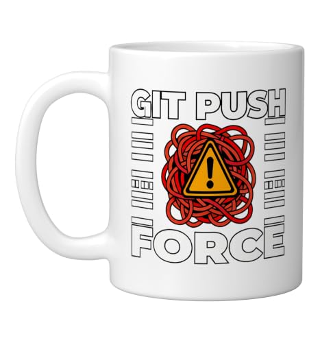 Funny Programmer Coding Git Push Force Warning Ceramic Mug, White