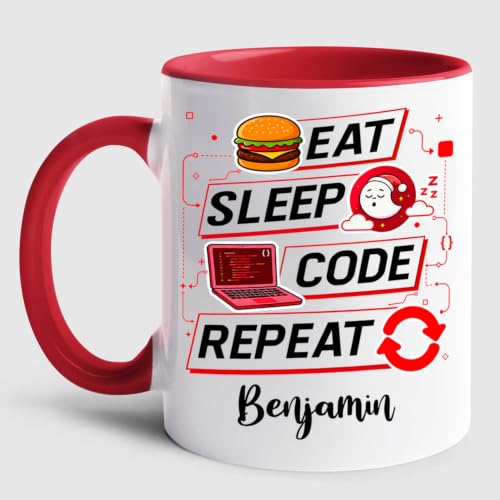 Personalized Programmer Medical Coder Coffee Mug 11 15Oz, Eat Sleep Code Repeat Accent Mug Gift For Thank You Birthday Thanksgiving Holiday, Custom Name Programmer White Coffee Cup Gift For Men Women
