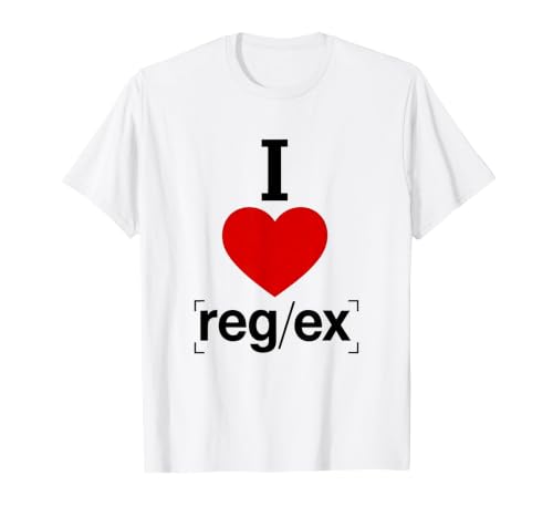 I Heart Regex Bold Typography Design T-Shirt, Men, White, Large