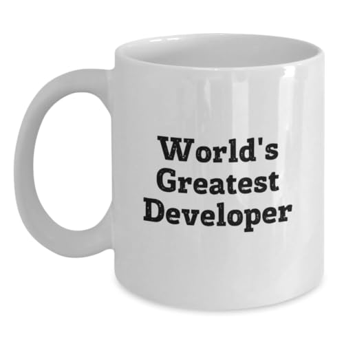 Funny Developer White Coffee Mugs Gifts from Friends for Men, Unique Graduation Unique Gifts for Developer, Funny 'World's Greatest Developer' Quote on White Coffee Mug
