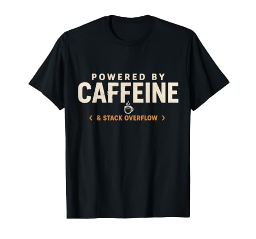 Powered By Caffeine and Stack Overflow Programmer Coding T-Shirt