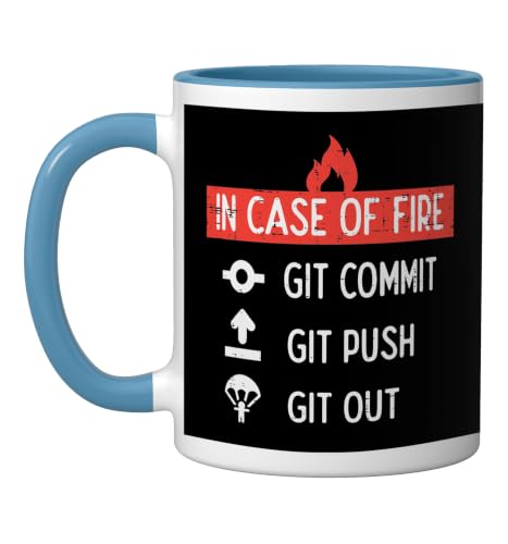 Programmer In case Of Fire Git Commit Push Out IT Men Women Ceramic Mug, Blue/White, 11oz