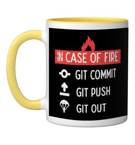 Programmer In case Of Fire Git Commit Push Out IT Men Women Ceramic Mug, Yellow/White, 11oz