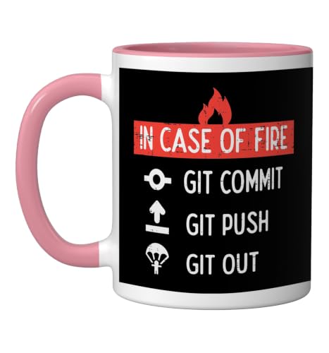 Programmer In case Of Fire Git Commit Push Out IT Men Women Ceramic Mug, Pink/White, 11oz