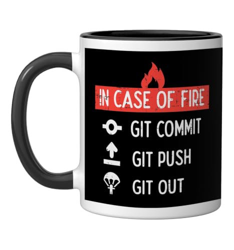 Programmer In case Of Fire Git Commit Push Out IT Men Women Ceramic Mug, Black/White, 11oz