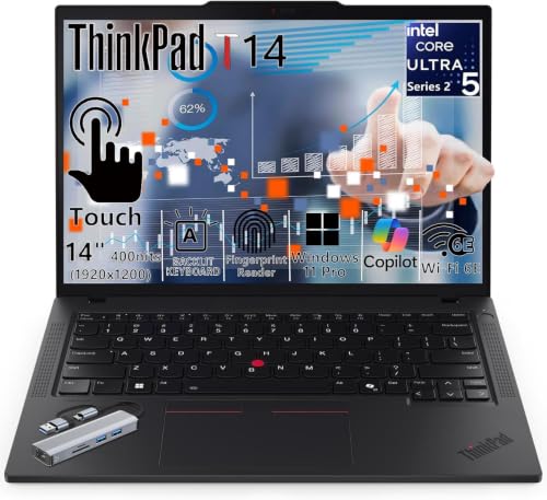Lenovo ThinkPad T14, Ultra 5 225U, 16GB DDR5, 512GB SSD+Docking Station | 14" Touchscreen, Business Laptop, Designed for Everyday Productivity and Programming, Backlit Keyboard & Fingerprint Reader