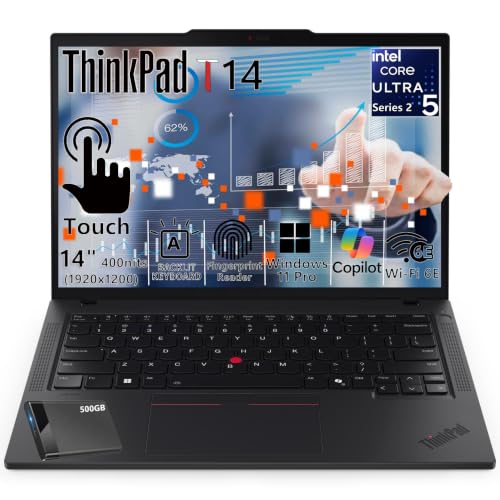 Lenovo ThinkPad T14, Ultra 5 225U, 8GB DDR5, 512GB SSD+500GB External HDD | 14" Touchscreen, Business Laptop, Designed for Everyday Productivity and Programming, Backlit Keyboard & Fingerprint Reader