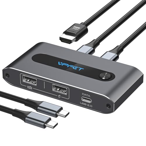 USB C KVM Switch for 2 Computers 1 Monitor, 4K@60Hz HDMI, 100W PD Charging | Share Keyboard Mouse USB Devices, Laptop KVM Switch for MacBook Windows PC
