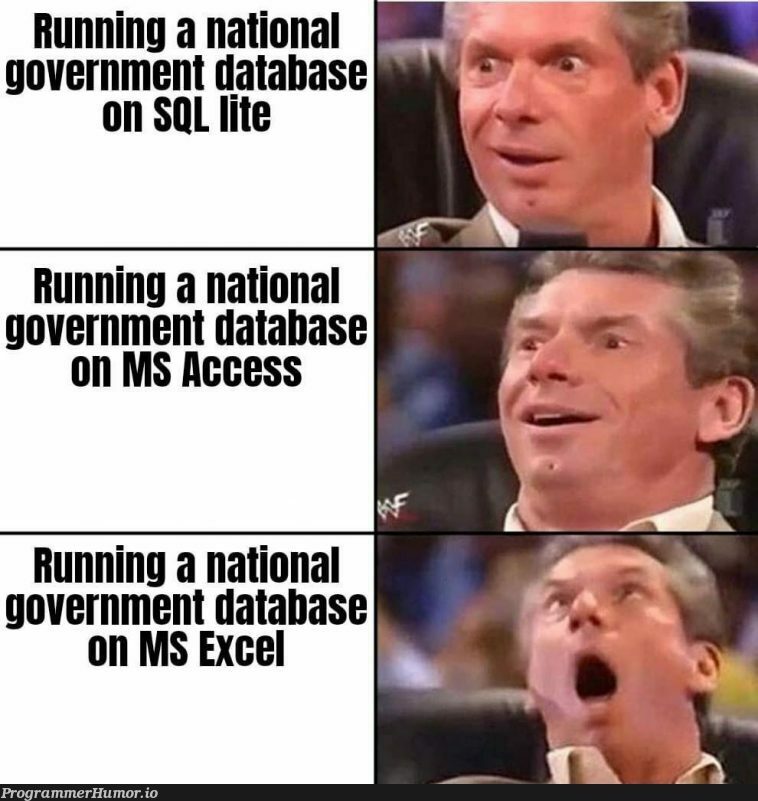 National database | data-memes, excel-memes, database-memes, ms access-memes | ProgrammerHumor.io