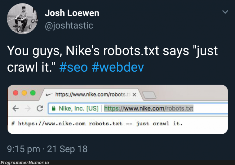 Nike's robots.txt | http-memes, c-memes, bot-memes, robots-memes | ProgrammerHumor.io