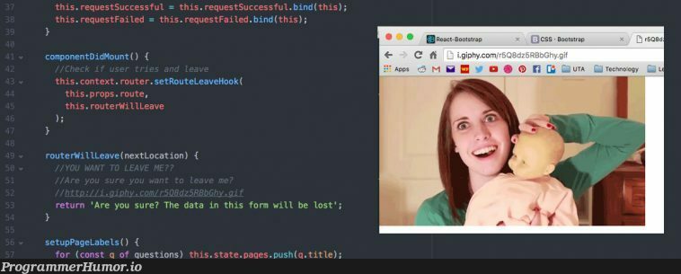 Overly attached router | react-memes, loc-memes, c-memes | ProgrammerHumor.io