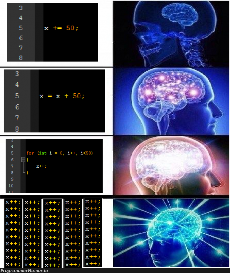 x += 50; | ProgrammerHumor.io
