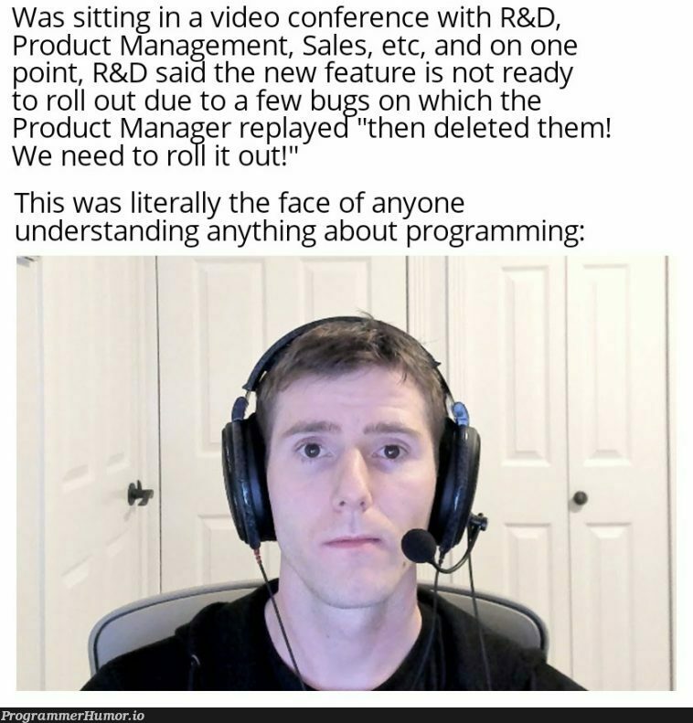Don't know if I should laugh or cry | programming-memes, management-memes, program-memes, bugs-memes, bug-memes, IT-memes, ide-memes, feature-memes, manager-memes, product-memes, product manager-memes | ProgrammerHumor.io