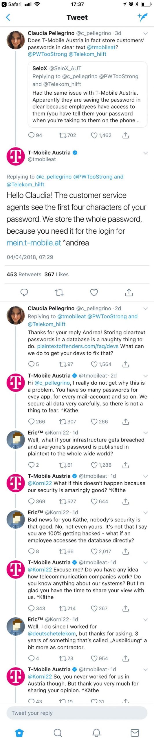 Most of the thread of T Mobile Austria‘s “super secure” password storing techniques | tech-memes, data-memes, password-memes, security-memes, devs-memes, database-memes, fix-memes, qa-memes, IT-memes, rds-memes, idea-memes, ide-memes, retweet-memes | ProgrammerHumor.io