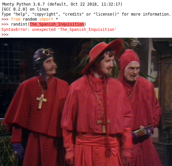Monty Python 3.6.7 | python-memes, linux-memes, ux-memes, random-memes, python 3-memes, error-memes | ProgrammerHumor.io