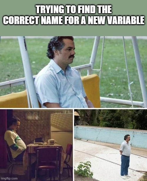 Writing a feature: 20% coding, 80% staring at variables in dissatisfaction | coding-memes, variables-memes, try-memes, feature-memes | ProgrammerHumor.io
