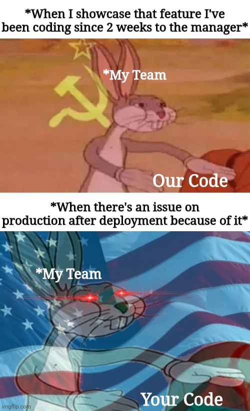 Me: QA's Code. | coding-memes, code-memes, production-memes, ide-memes, feature-memes, manager-memes, product-memes | ProgrammerHumor.io