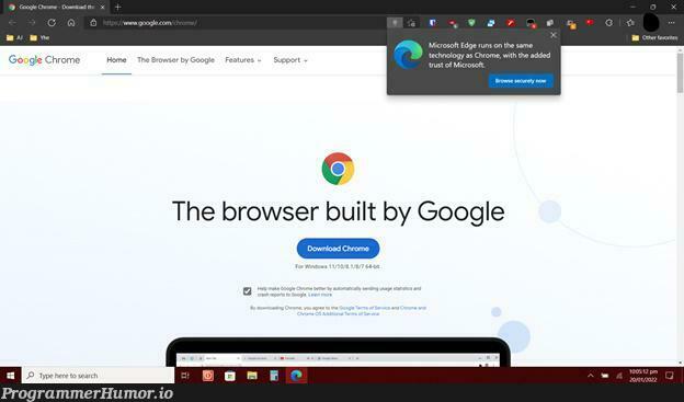 Microsoft shitting on Chrome – ProgrammerHumor.io