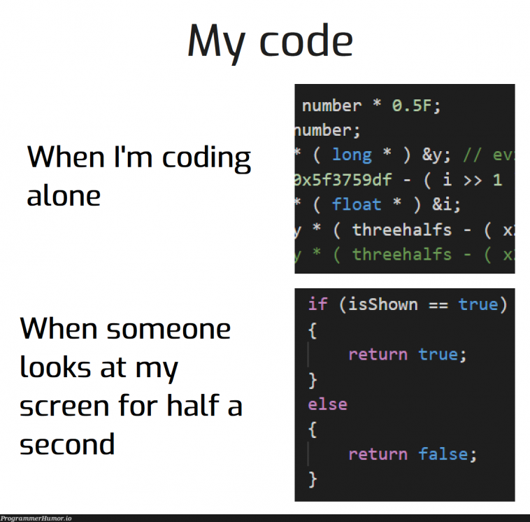 Yeah I prefer coding when no one is watching me – ProgrammerHumor.io
