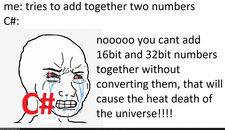 “C# is C++++” – ProgrammerHumor.io