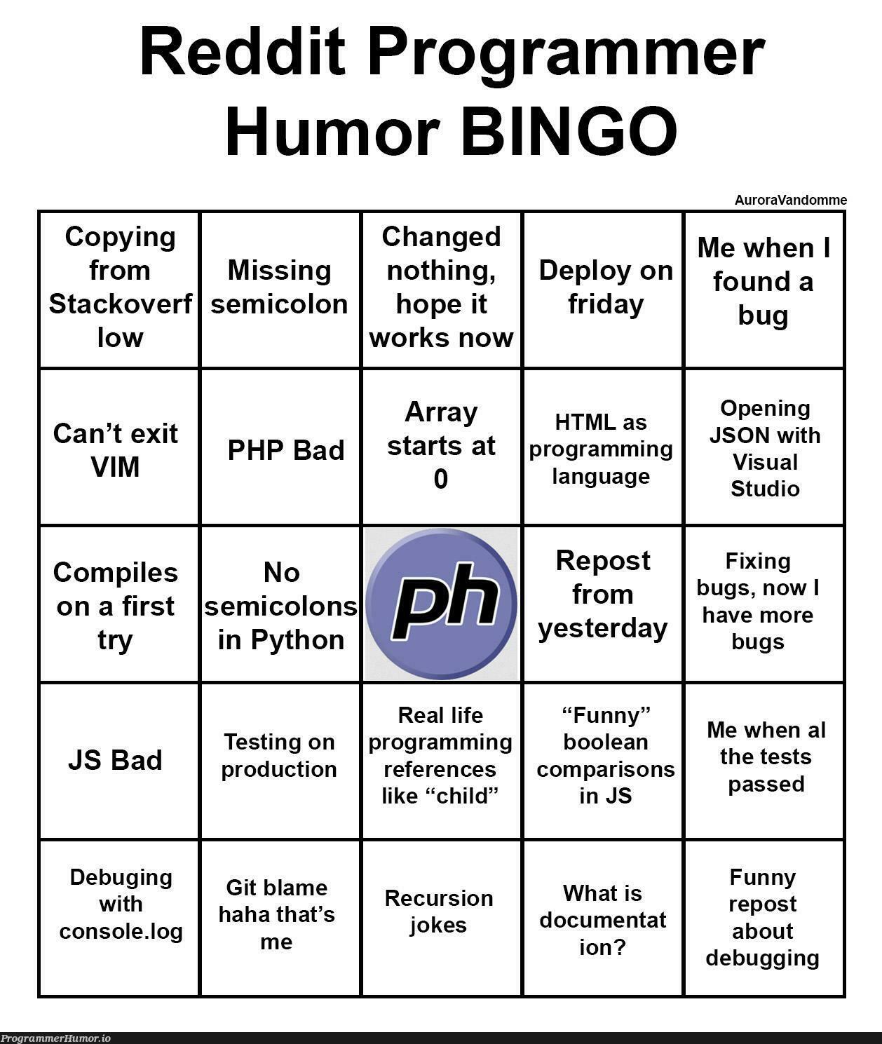 Programmer Humor Bingo Programmerhumor Io